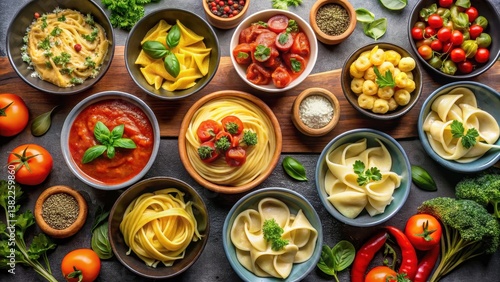 Wallpaper Mural Aromatic Pasta Assortment with Fresh Tomatoes and Herbs, Ready for a Delicious Meal Torontodigital.ca