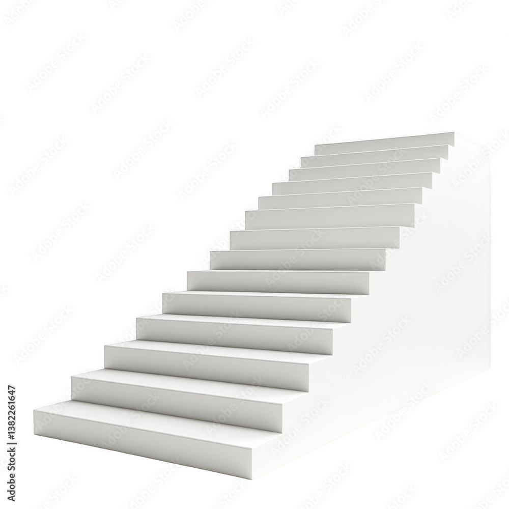 White staircase with evenly spaced steps isolated on transparent background White staircase with evenly spaced steps isolated on transparent background