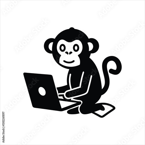  Smart Monkey with Laptop Playful Silhouette Illustration