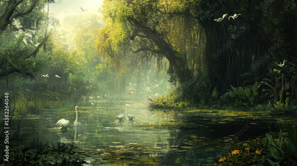 Fototapeta premium A magical swamp filled with rare wildlife