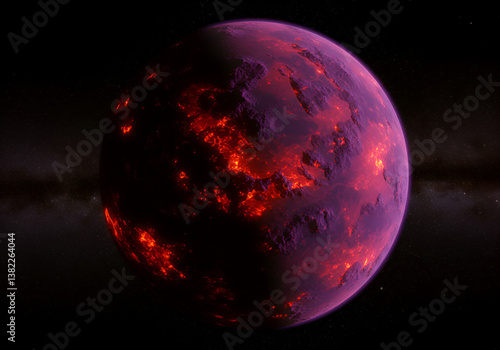 Rogue Planet Drifting Through Space Bathed in Eerie Red and Purple Hues