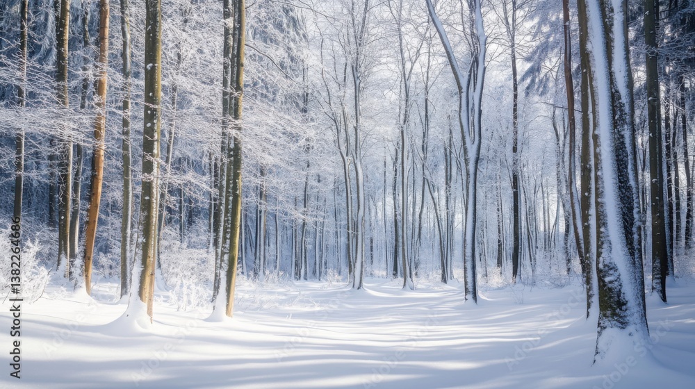 A frozen winter forest covered in snow A frozen winter forest covered in snow