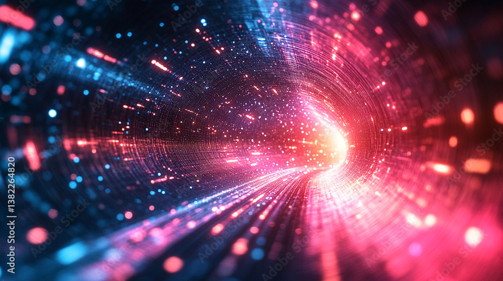 Neon lights streak through hyperspace, symbolizing a futuristic journey through stars and time warp, representing fast-paced space travel into unknown dimensions Neon lights streak through hyperspace, symbolizing a futuristic journey through stars and time warp, representing fast-paced space travel into unknown dimensions
