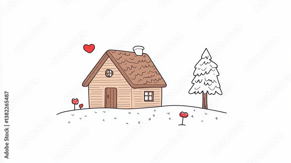 Fototapeta premium Simple Pixel Art Cabin In Snowy Landscape