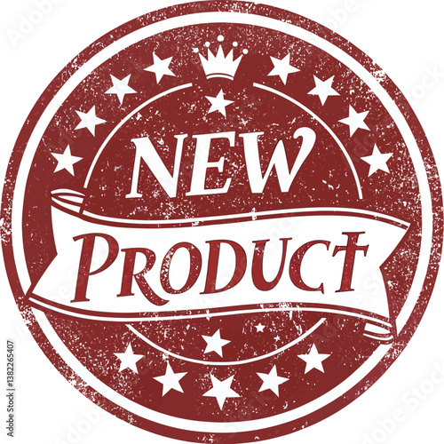 Vintage-style badge announcing a new product launch.
