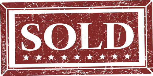 Red retro 'SOLD' sign, perfect for real estate or sales promotions.