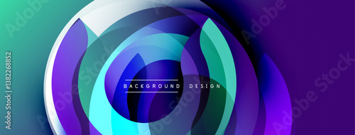 Abstract colorful circles overlap creating dynamic visual effect. Gradient shades of blue, purple, green present modern design. Smooth transitions, vibrant hues.