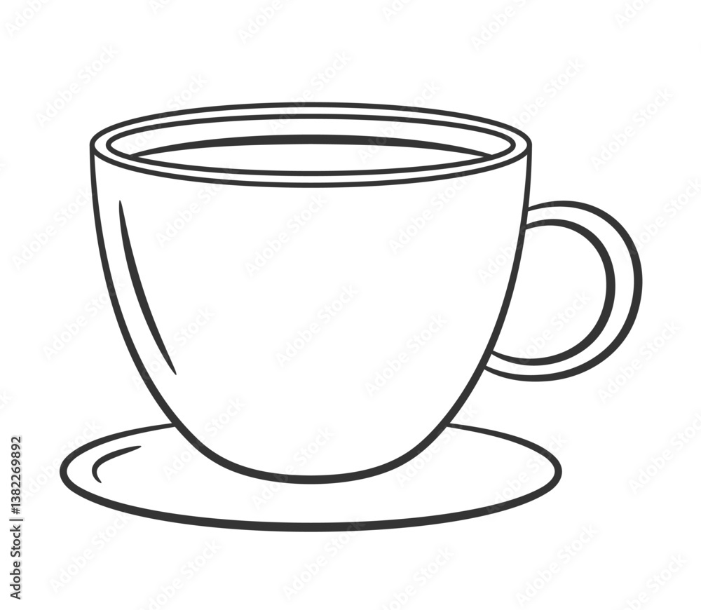 Coffee or tea cup with a saucer, linear style, vector eps10 illustration Coffee or tea cup with a saucer, linear style, vector eps10 illustration