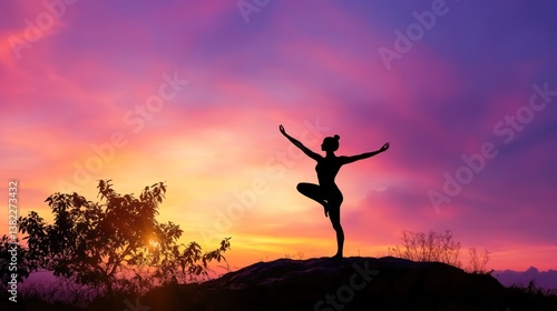 Wallpaper Mural A person doing yoga in a serene colorful evening sky Torontodigital.ca