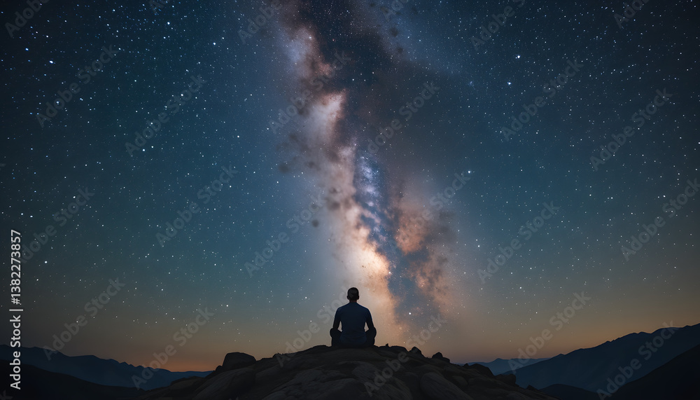 A breathtaking view of the Milky Way stretching across the night sky over a remote mountain landscape, showcasing the beauty of space, stars, and the vastness of the universe in a peaceful setting. A breathtaking view of the Milky Way stretching across the night sky over a remote mountain landscape, showcasing the beauty of space, stars, and the vastness of the universe in a peaceful setting.