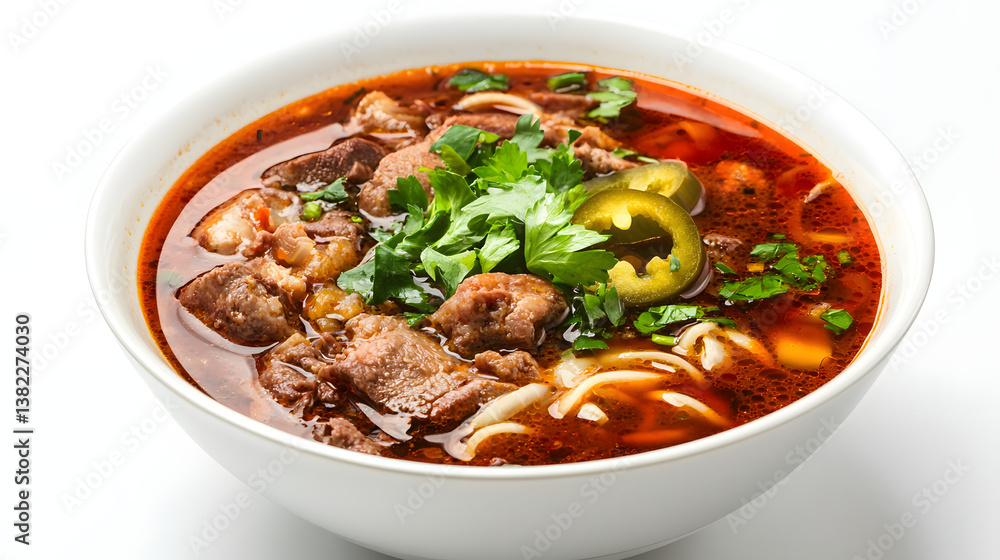 Spicy Shepherd's Stew in a White Bowl Garnished with Fresh Herbs and Sliced Peppers Spicy Shepherd's Stew in a White Bowl Garnished with Fresh Herbs and Sliced Peppers