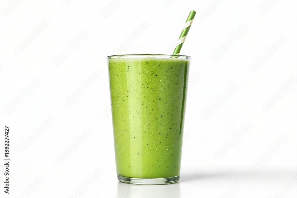 Glass of green smoothie with striped straw on white background, healthy detox drink made from fresh vegetables and fruits, ideal for clean eating, fitness nutrition, and plant-based lifestyle Glass of green smoothie with striped straw on white background, healthy detox drink made from fresh vegetables and fruits, ideal for clean eating, fitness nutrition, and plant-based lifestyle
