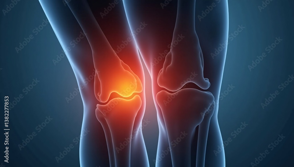 Ligament tear in the knee, showing swelling and pain indicators. Ligament tear in the knee, showing swelling and pain indicators.