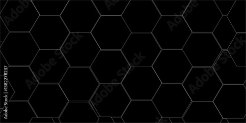 Abstract pattern with hexagonal black and gray technology line paper background. geometric mesh cell texture. modern futuristic  vector surface grid  tile and mosaic background