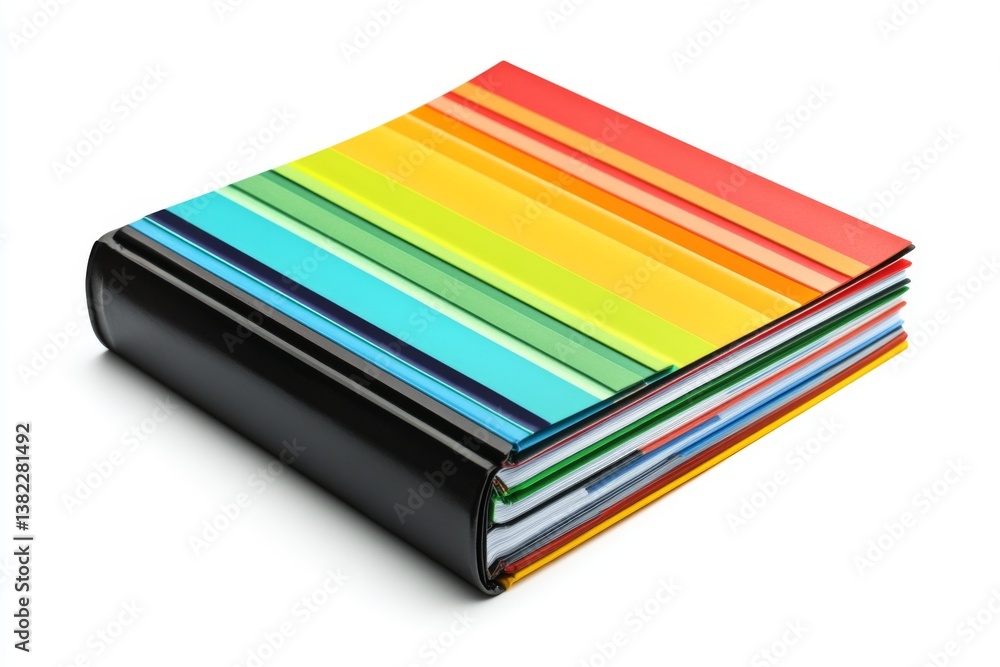 A vibrant collection of notebooks showcases colorful stripes in a spectrum of hues. Ideal for students and creatives. Perfect for organization and inspiration. Generative AI