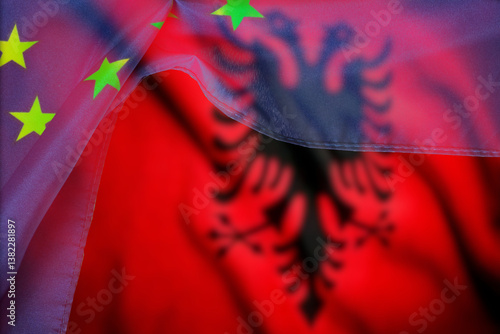 Flags of Albania and the European Union as a symbol of Albania's accession to the EU