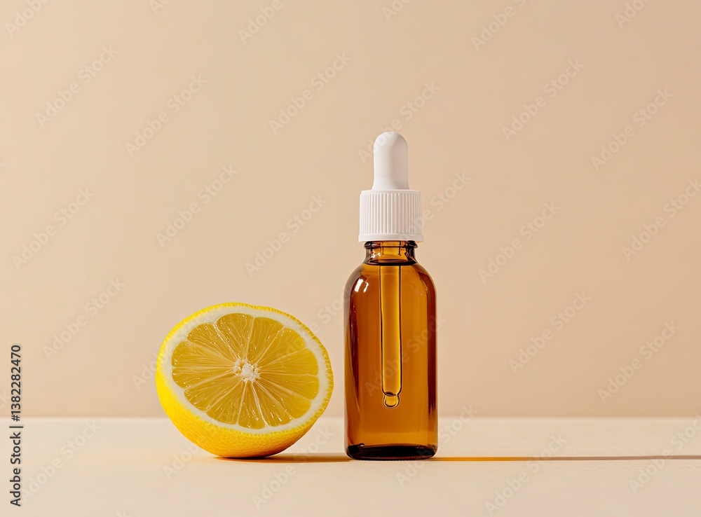 Serum Bottle with Lemon Slice for Natural Skincare Product Presentation Serum Bottle with Lemon Slice for Natural Skincare Product Presentation