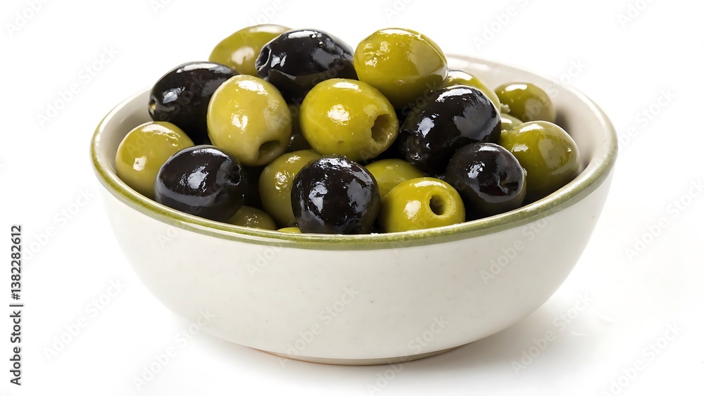 Wet-and-shiny-look--green-black-olives-with-a-bowl-of-olive-oil Wet-and-shiny-look--green-black-olives-with-a-bowl-of-olive-oil