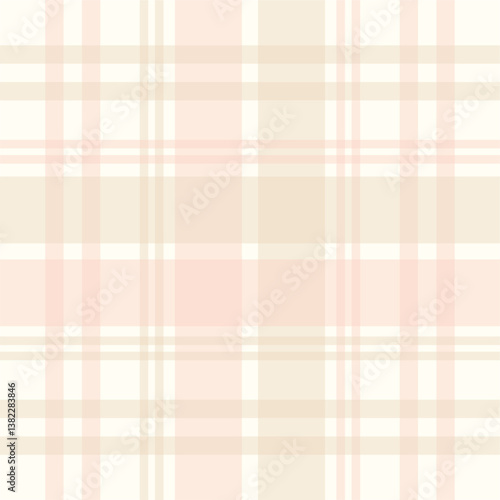 Seamless beige and pastel pink tartan plaid pattern on a white background. Classic Scottish checkered textile for fabric, wrapping paper, scrapbooking, and digital backgrounds.