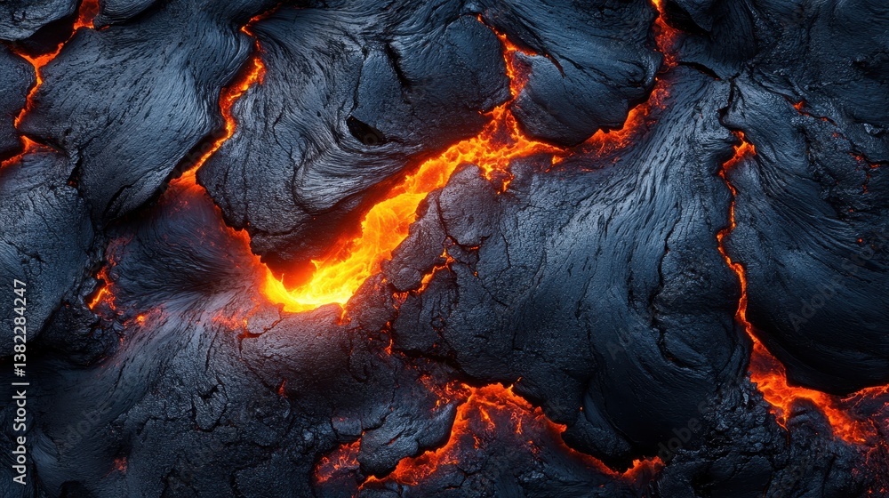 Molten Lava Flowing, Volcanic Landscape Molten Lava Flowing, Volcanic Landscape