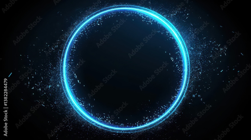 A glowing blue circular frame with particles, ideal for digital design or effects. A glowing blue circular frame with particles, ideal for digital design or effects.