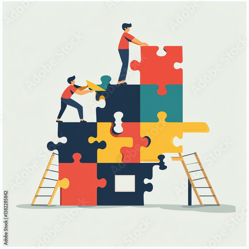 Build your way to success. Putting together a puzzle of a success. Vector illustration.