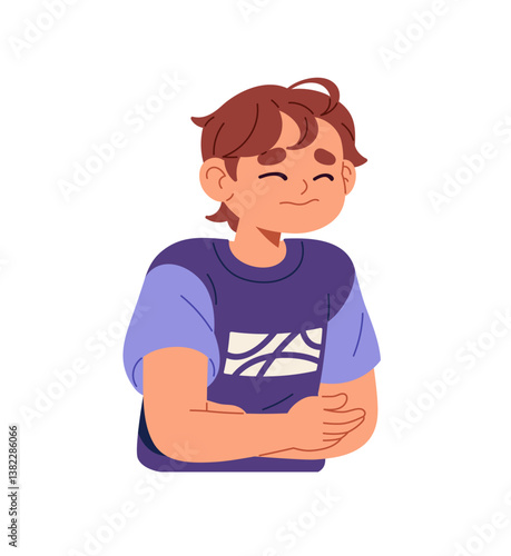 Sad kid suffers from stomachache, diarrhea, food poisoning. Sick child with ache in stomach, abdomen. Unhappy ill boy holds his belly in pain. Flat isolated vector illustration on white background