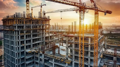 Wallpaper Mural Modern Construction Site with Tower Cranes and Concrete Buildings During Sunset

 Torontodigital.ca