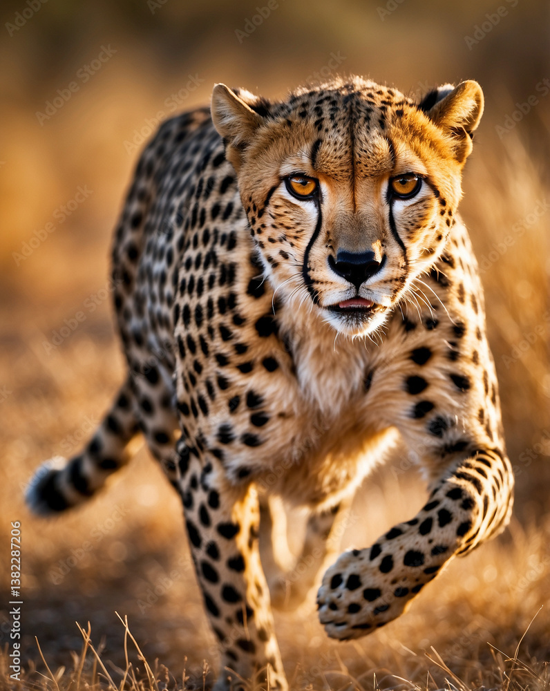 Cheetah Sprinting Across African Savanna, Speed and Agility in Motion Cheetah Sprinting Across African Savanna, Speed and Agility in Motion