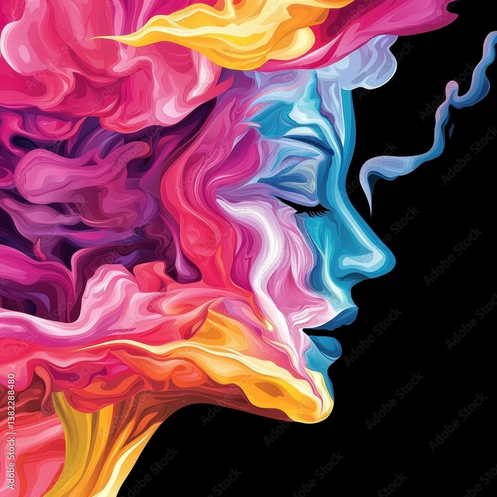Expressive art action depicting a colorful face in a creative environment for emotional impact Expressive art action depicting a colorful face in a creative environment for emotional impact