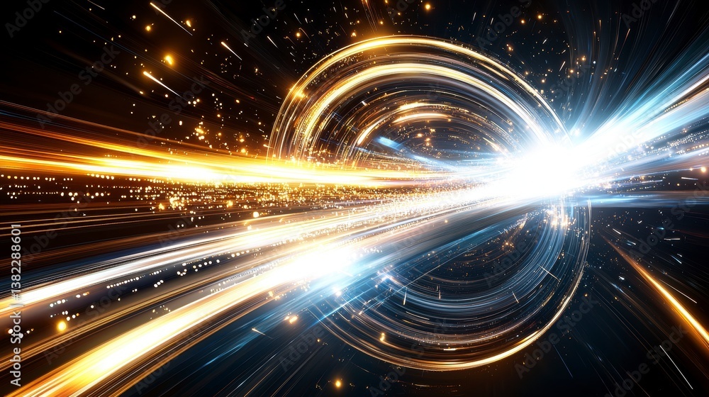 Obraz premium Dynamic light trails abstract digital art visual effects cosmic space high contrast modern art concepts