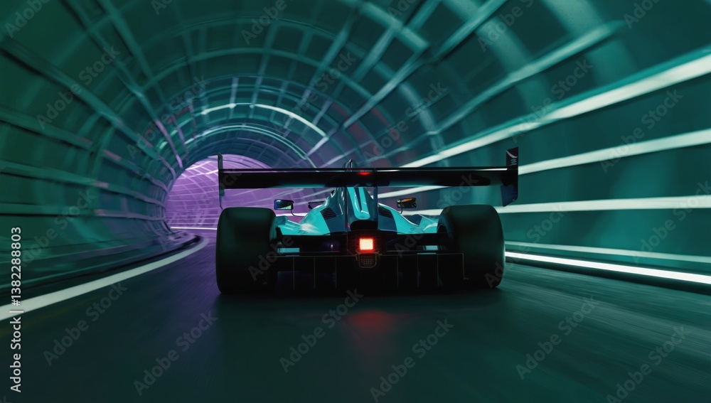 Fototapeta premium Futuristic race car speeding through a vibrant tunnel