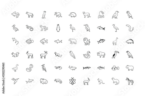 Vector hand drawn animals set icons and symbols for web design