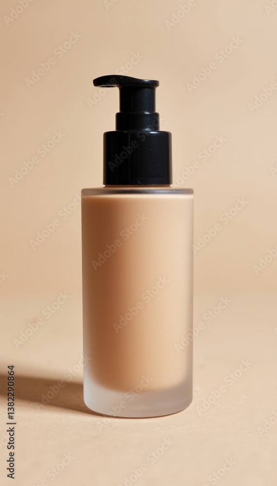 Cosmetic Foundation Mockup: Liquid Base Makeup in Glass Bottle With Pump Cosmetic Foundation Mockup: Liquid Base Makeup in Glass Bottle With Pump