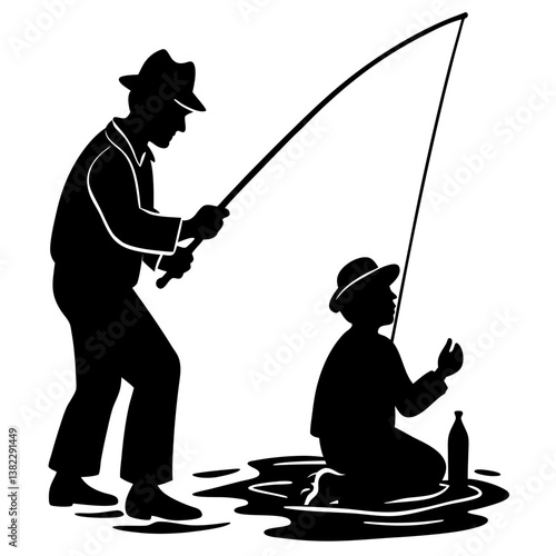 silhouette of a fisherman