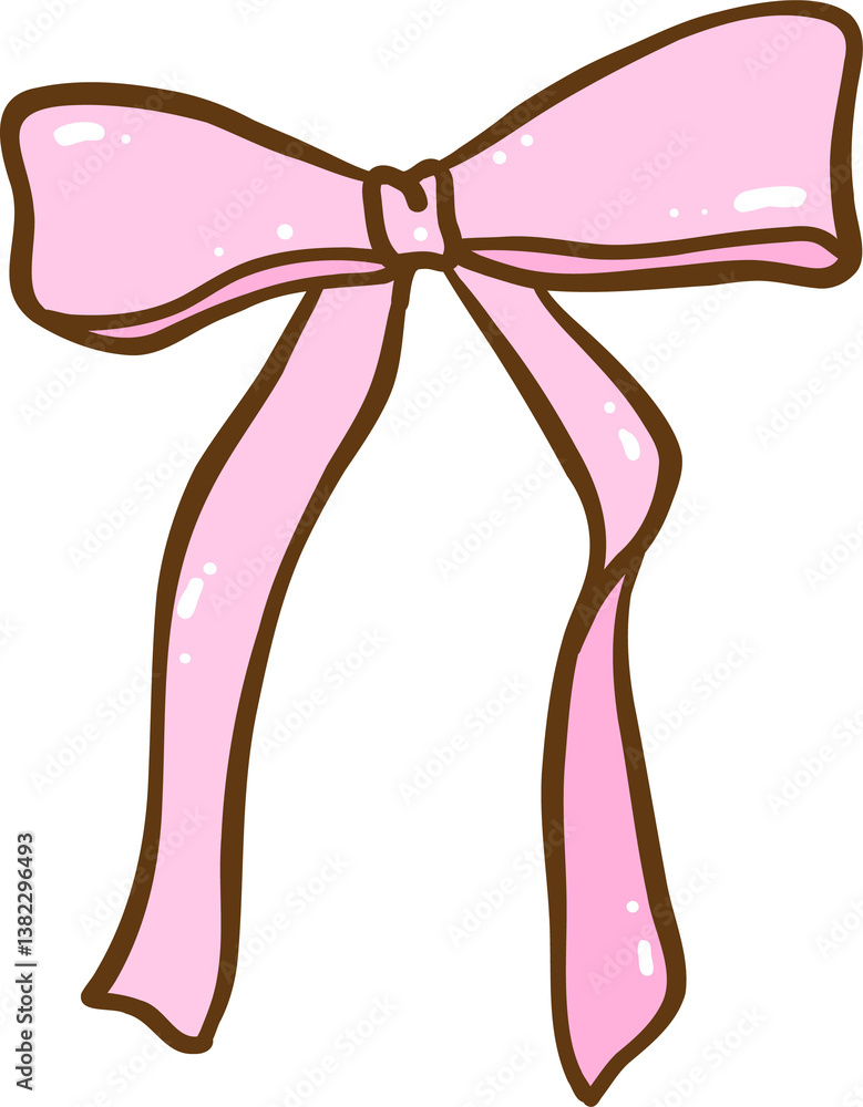 Retro Pink Ribbon Bow Doodle Hand Drawn Retro Pink Ribbon Bow Doodle Hand Drawn