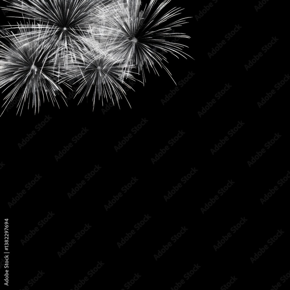Fototapeta premium Monochrome Fireworks Bursting Brilliance in the Upper Corner Darkness