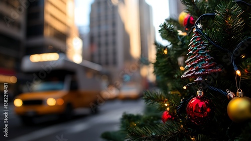 NYC Christmas Festive Tree  City Blur.