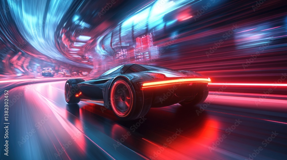 Futuristic Nightscape: Cyberpunk Car Speeding Through Neon City Futuristic Nightscape: Cyberpunk Car Speeding Through Neon City