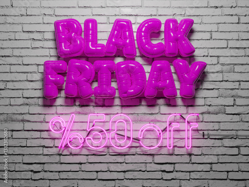 Black Friday Balloon Letters with Neon Discount Sign