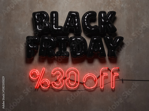 Black Friday Balloon Letters with Neon Discount Sign