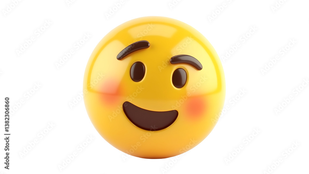 Fototapeta premium Happy Emoji with Red Cheeks and Googly Eyes on Transparent Background