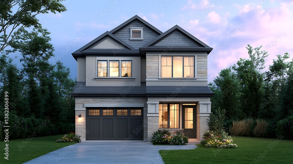 Close Up of a Gorgeous Two Story Home with Garage and Windows Close Up of a Gorgeous Two Story Home with Garage and Windows