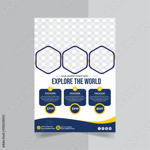 Vacation travel brochure flyer design template. Summer party flyer design, tour flyer template .Modern travel flyer preset template