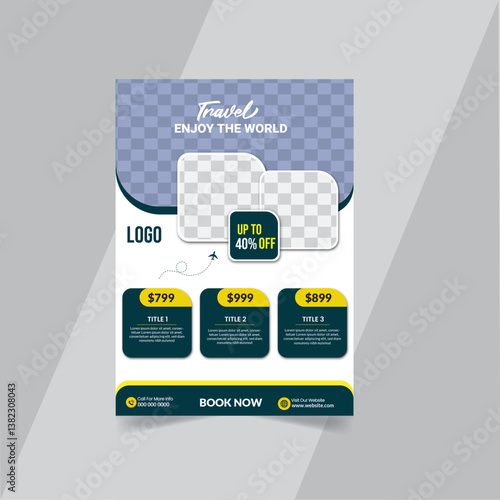 travel flyer design template, tour flyer, tourism color. Vector modern travel flyer template design.