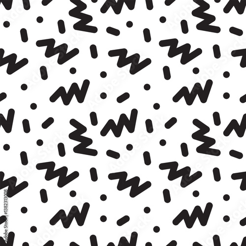 Seamless pattern with simple black doodles elements.