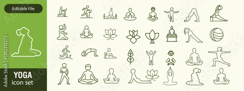 Relax icon set. Containing meditation, calm, relaxation, yoga, spa, self-care, massage, peace, nature, serenity and more. Solid vector icons collection.