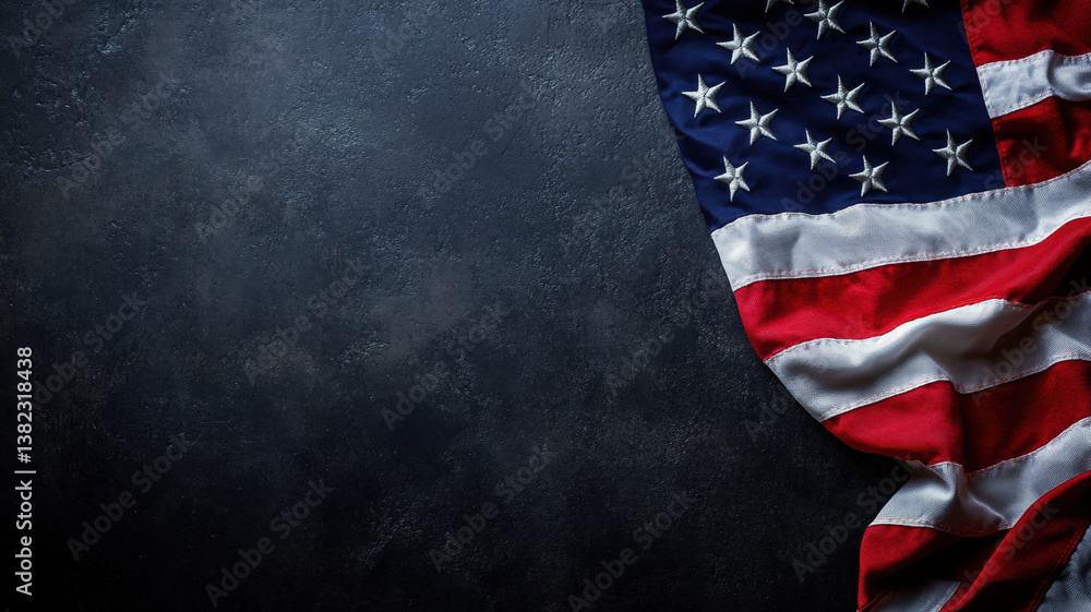 American Flag Draped on Dark Textured Background Symbolizing Patriotism, Honor, Freedom, and National Pride