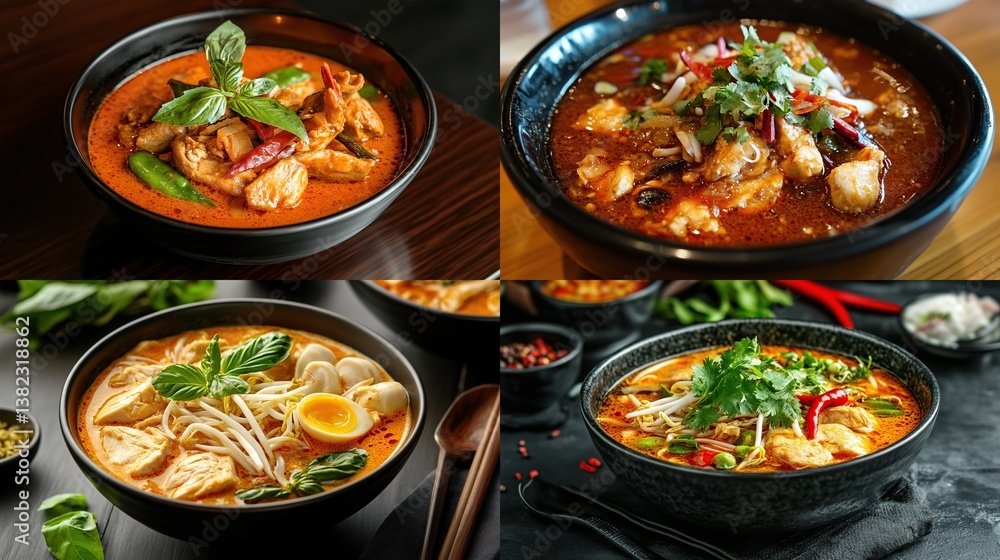 Four bowls of delicious Asian soups. Four bowls of delicious Asian soups.