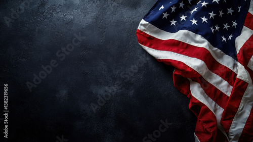 American Flag Draped on Dark Textured Background Symbolizing Patriotism, Honor, Freedom, and National Pride